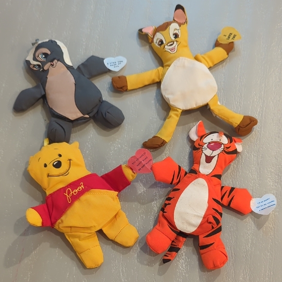 Vintage Disney‎ Puffet Stuffets (4) Pooh, Tigger, Bambi & Flower - Picture 1 of 12